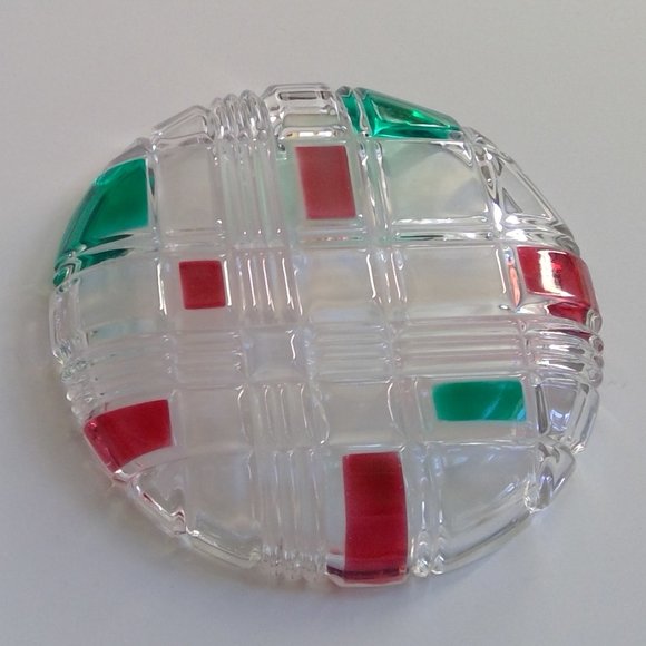 Walther Glas Red + Green Plaid Crystal Plate - Picture 2 of 16